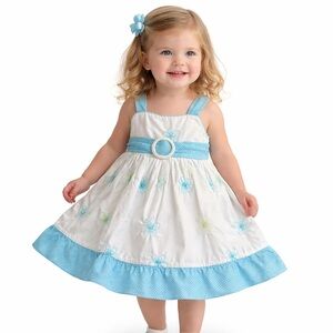 Blueberry Blvd 2T White & Blue Floral Dress | Gingham Belt | Spring Easter